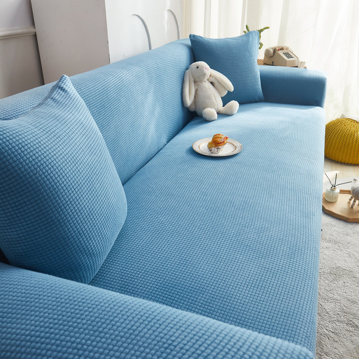 Grid Textured Stretch Sofa Cover, Soft Elastic Slipcover for Couch Protection