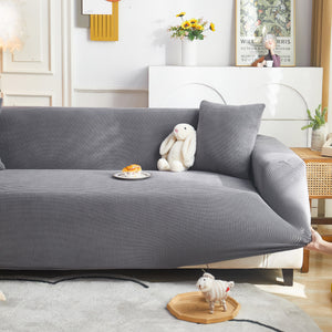 Grid Textured Stretch Sofa Cover, Soft Elastic Slipcover for Couch Protection