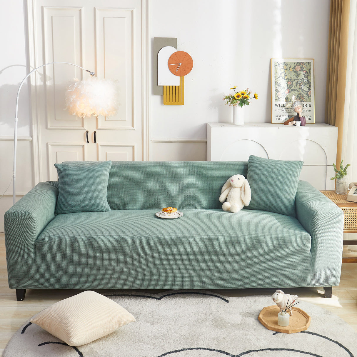 Grid Textured Stretch Sofa Cover, Soft Elastic Slipcover for Couch Protection