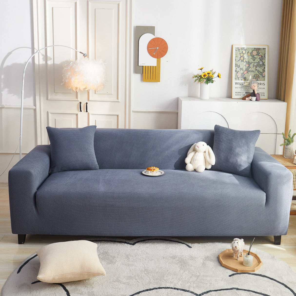 Grid Textured Stretch Sofa Cover, Soft Elastic Slipcover for Couch Protection