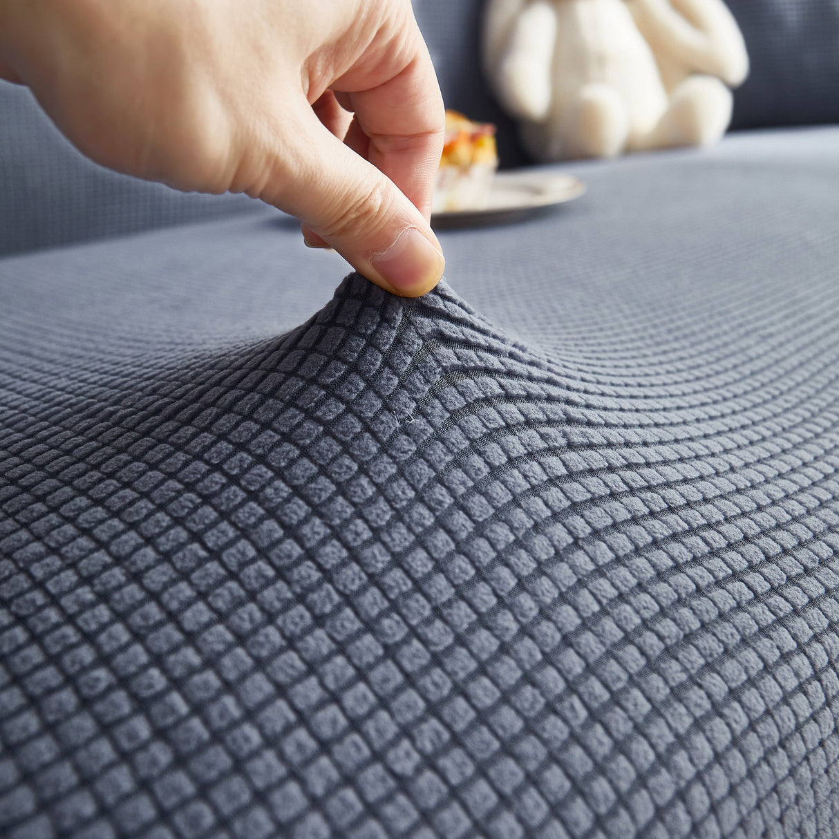 Grid Textured Stretch Sofa Cover, Soft Elastic Slipcover for Couch Protection