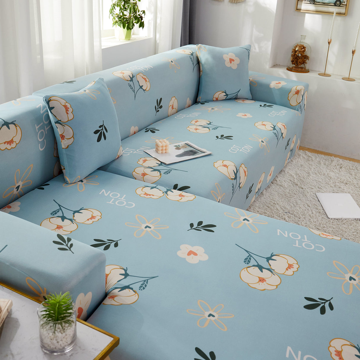 Super Stretch Couch Covers with Elastic Bottom, Non Slip Sofa Cover for Sectional L Shape Sofa, Protects Furniture from Dogs and Kids