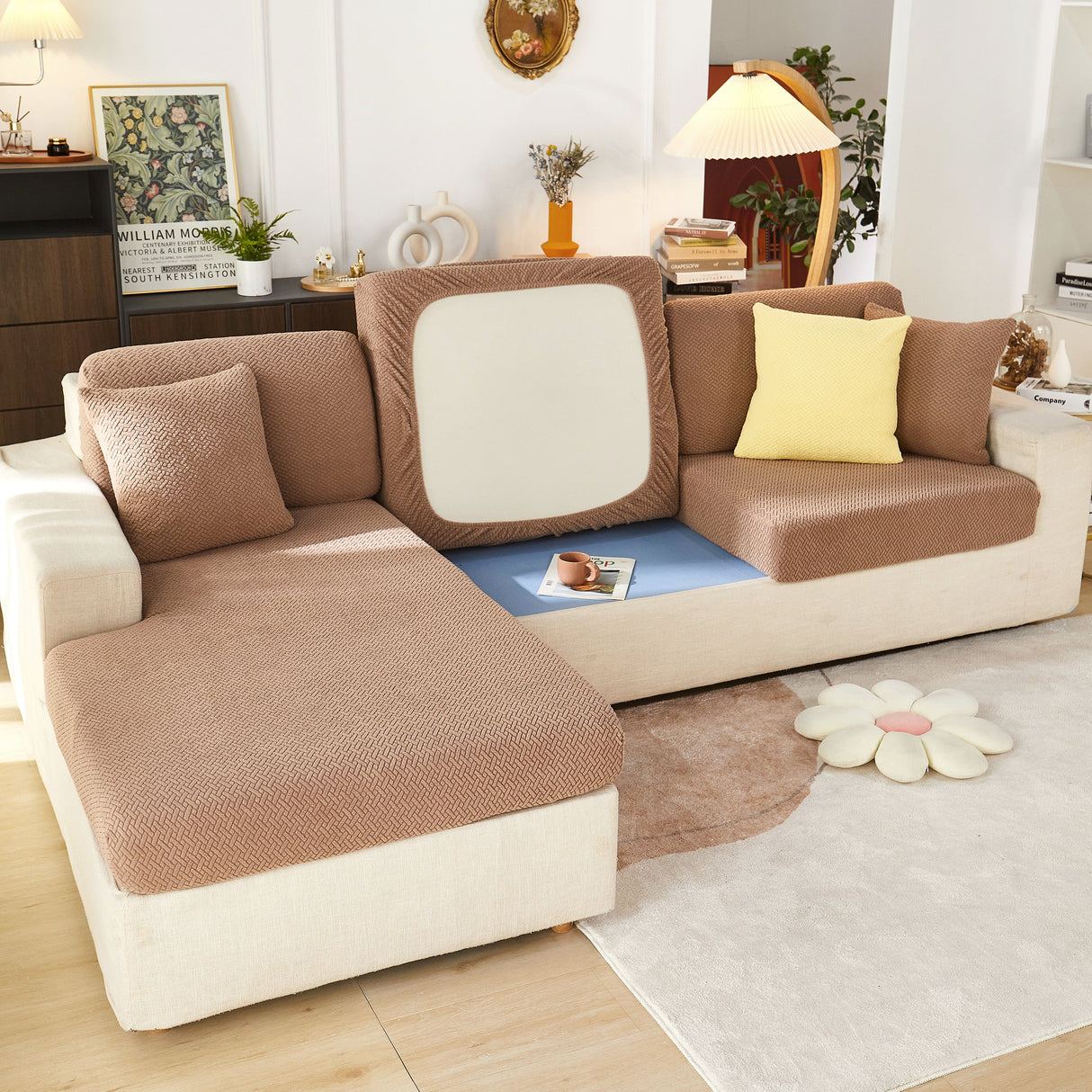 High Stretch Separate Cushion Covers Sofa Slipcover for L-Shaped Sectional Couch