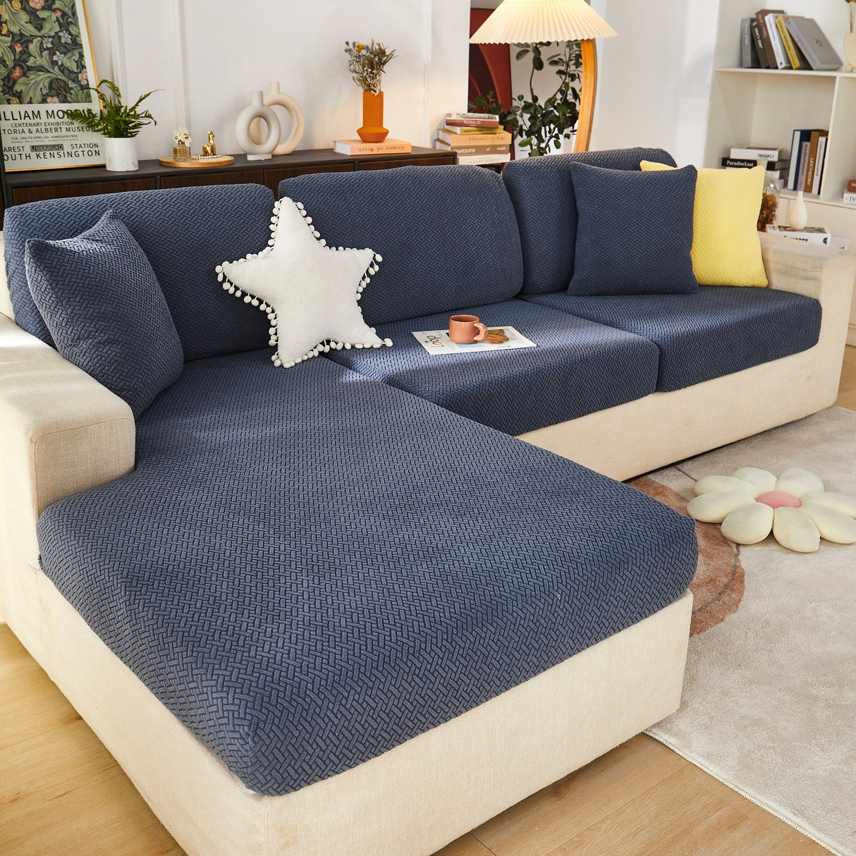High Stretch Separate Cushion Covers Sofa Slipcover for L-Shaped Sectional Couch