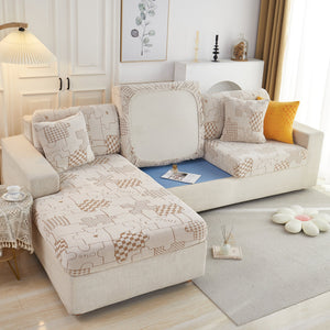 Happy Puzzle Jacquard Fleece Stretchable Cushion Cover, Non-Slip L Shaped Couch Covers for Pets