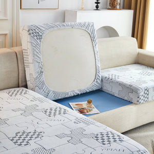 Happy Puzzle Jacquard Fleece Stretchable Cushion Cover, Non-Slip L Shaped Couch Covers for Pets