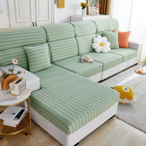 Love Stripe Jacquard Fleece Fabric Stretch Cushion Cover, Non-Slip Furniture Protector for Kids, Couch Cushion Covers