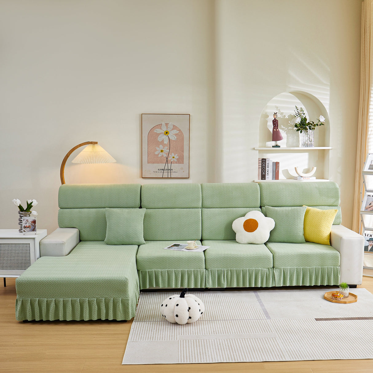 Tailored Sofa Cushion Covers Stretch Couch Seat Covers  with Skirt for Sectional Sofas