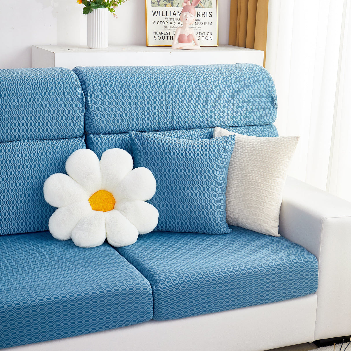 Growth Rings Jacquard Fleece Fabric Stretch Cushion Cover, Non-Slip Furniture Protector for Kids, Couch Cushion Covers