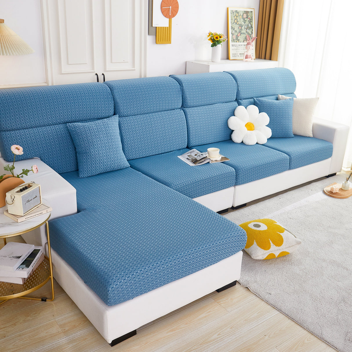 Growth Rings Jacquard Fleece Fabric Stretch Cushion Cover, Non-Slip Furniture Protector for Kids, Couch Cushion Covers