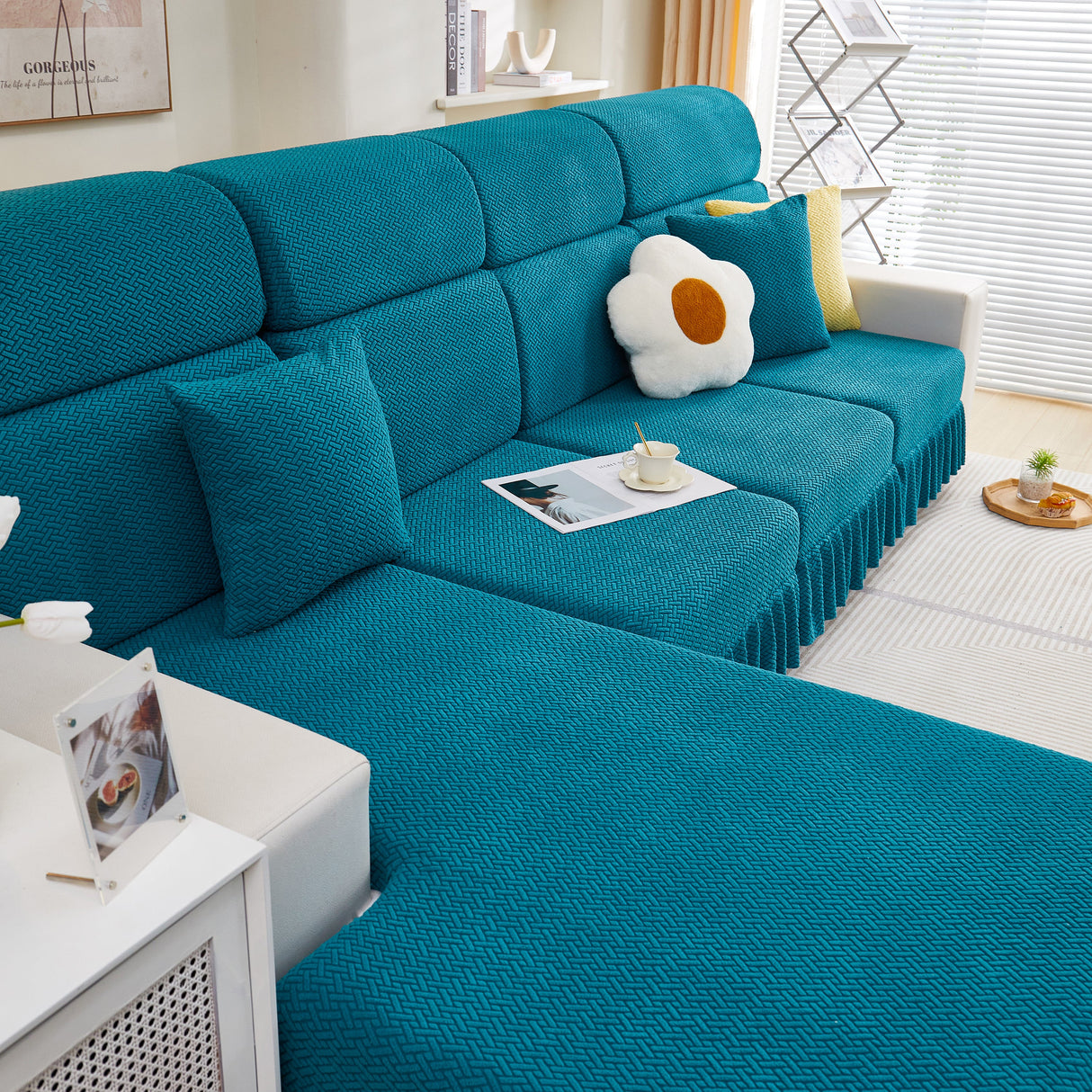 Tailored Sofa Cushion Covers Stretch Couch Seat Covers  with Skirt for Sectional Sofas