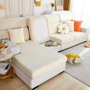 Growth Rings Jacquard Fleece Fabric Stretch Cushion Cover, Non-Slip Furniture Protector for Kids, Couch Cushion Covers