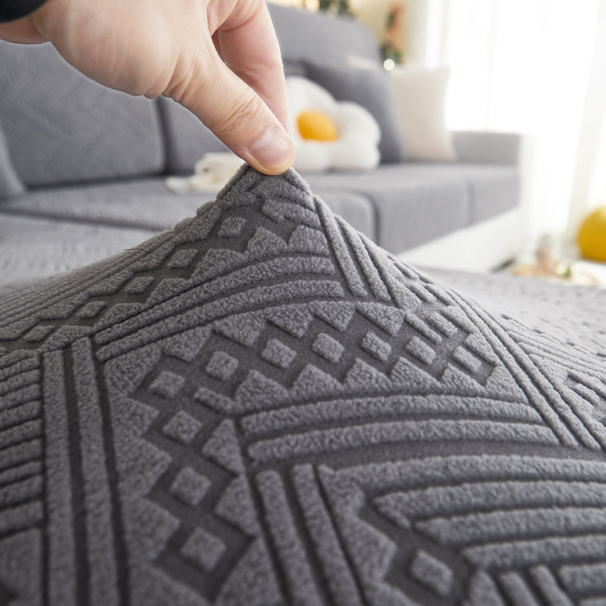 Stretch Jacquard Fleece Settee Cushion Covers, Stylish Non Slip Couch Cushion Covers for Sectional Sofas