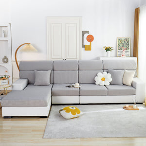 Growth Rings Jacquard Fleece Fabric Stretch Cushion Cover, Non-Slip Furniture Protector for Kids, Couch Cushion Covers