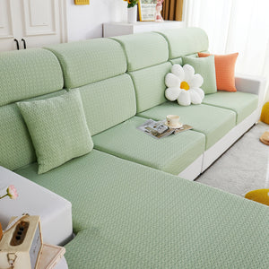 Growth Rings Jacquard Fleece Fabric Stretch Cushion Cover, Non-Slip Furniture Protector for Kids, Couch Cushion Covers