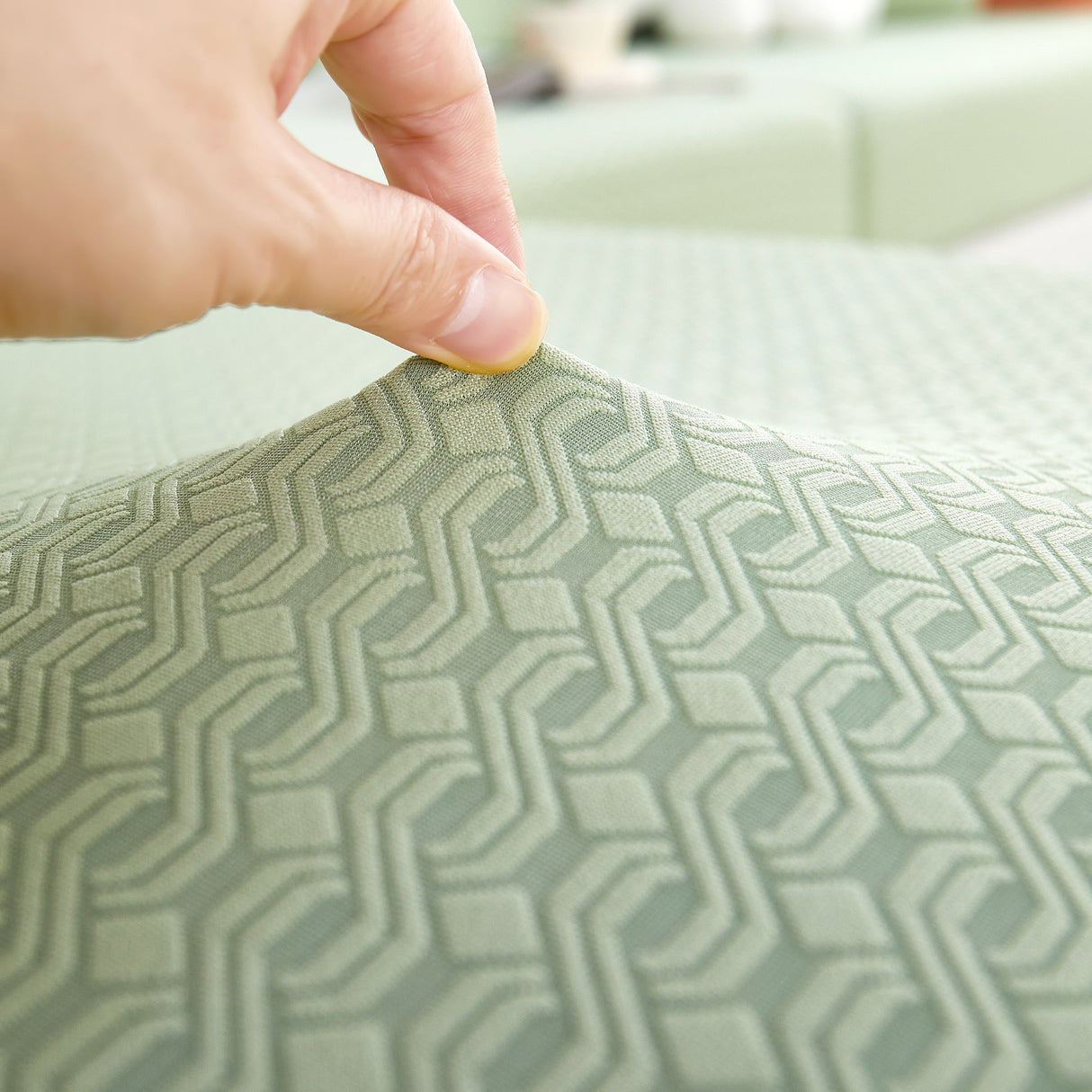 Growth Rings Jacquard Fleece Fabric Stretch Cushion Cover, Non-Slip Furniture Protector for Kids, Couch Cushion Covers