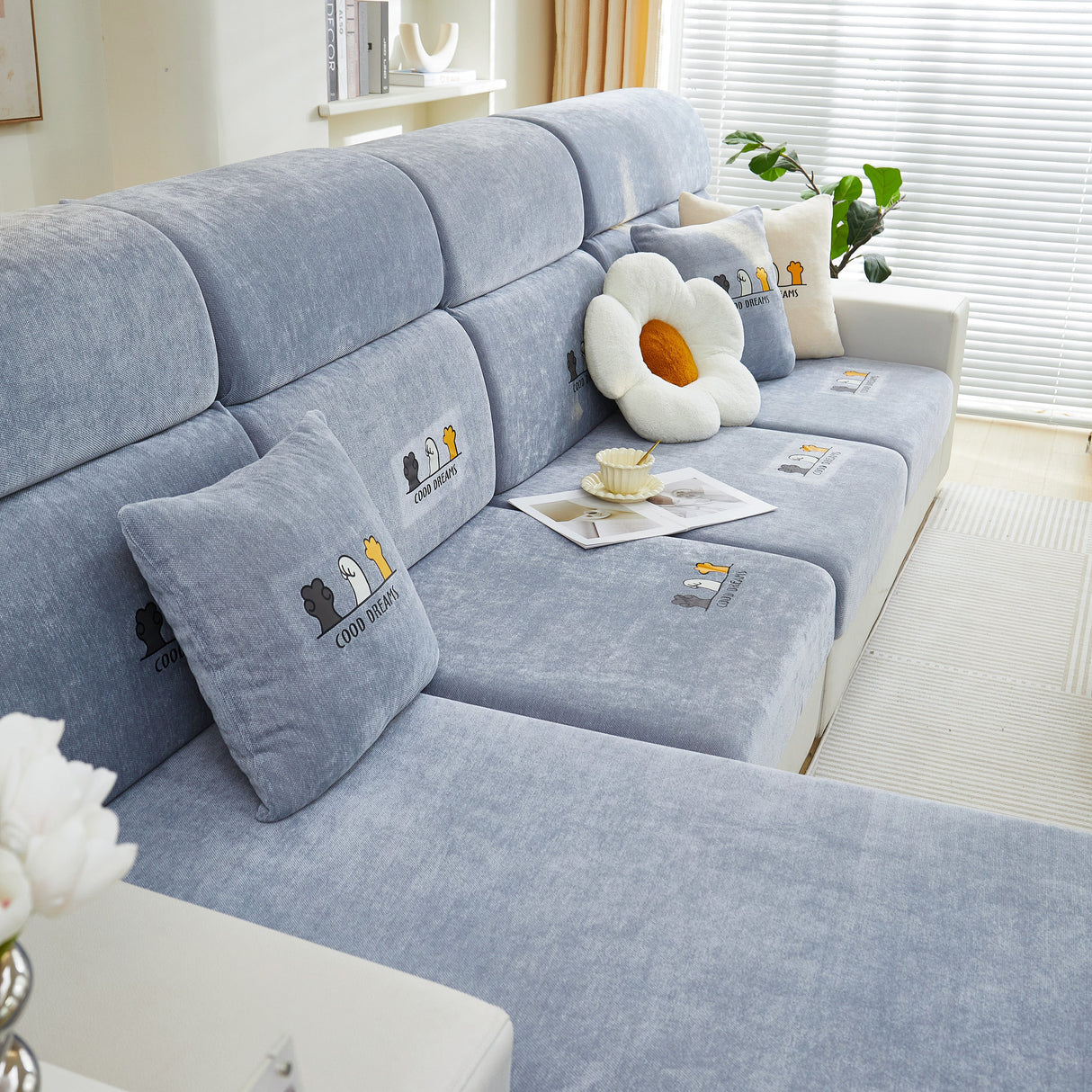 Super Stretch Seat Cushion/Couch Slipcover, Solid Couch Cushion Covers Washable Furniture Protector