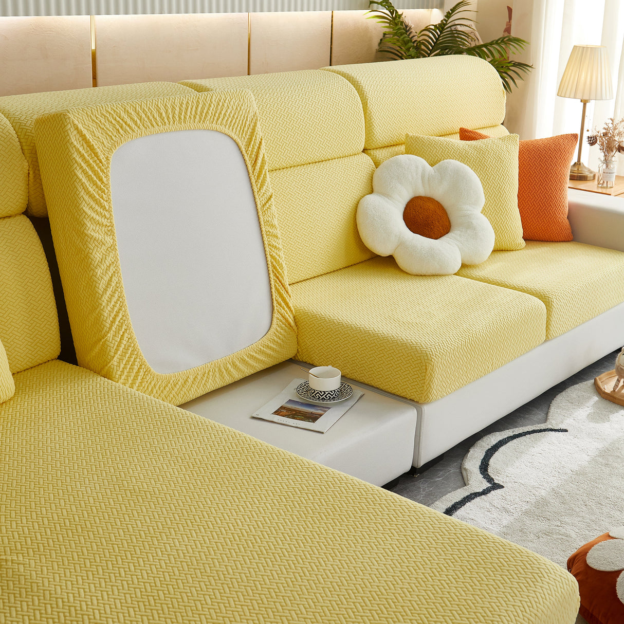 High Stretch Separate Cushion Covers Sofa Slipcover for L-Shaped Sectional Couch