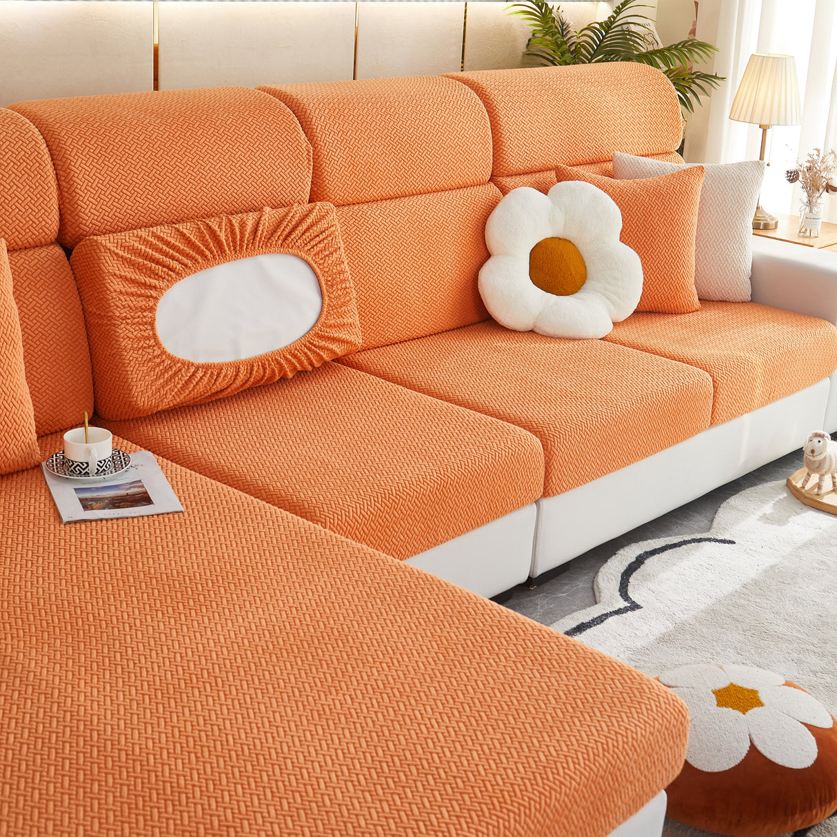 High Stretch Separate Cushion Covers Sofa Slipcover for L-Shaped Sectional Couch