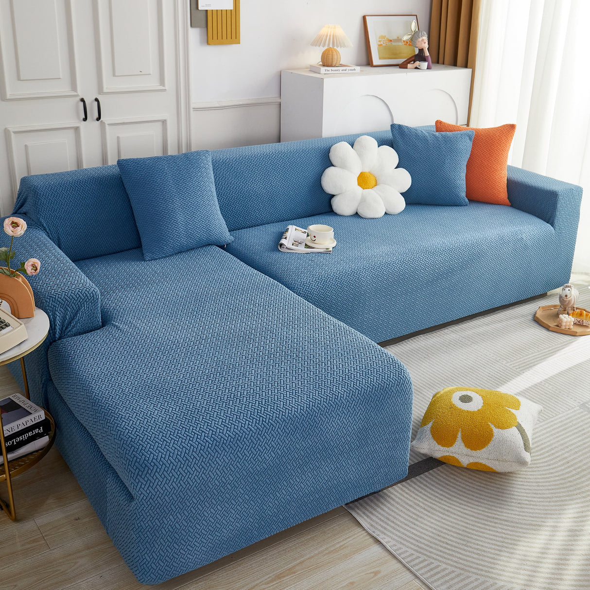 L Shape Couch Covers Stretch Slipcovers Furniture Protector with 1pcs Free Pillowcases