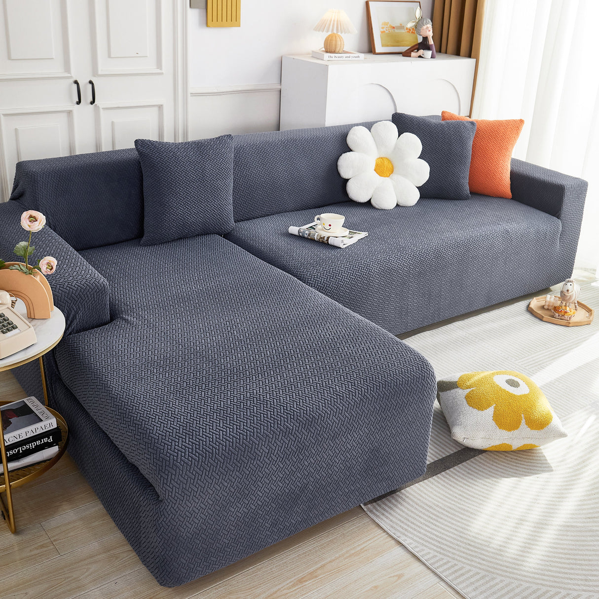 L Shape Couch Covers Stretch Slipcovers Furniture Protector with 1pcs Free Pillowcases