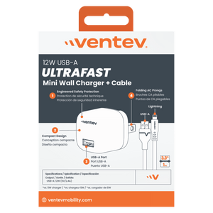 Ventev 12W USB A Wall Charger and USB A to Apple Lightning Cable by Ventev