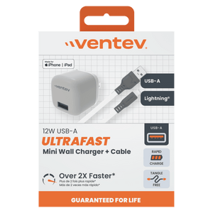 Ventev 12W USB A Wall Charger and USB A to Apple Lightning Cable by Ventev
