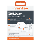 Ventev 20W ULTRAFAST USB C Universal Wall Charger and USB C to USB C Cable by Ventev