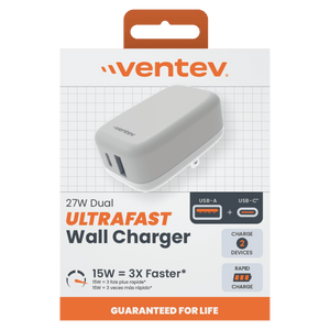 Ventev 27W Dual USB C and USB A Wall Charger by Ventev