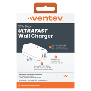Ventev 27W Dual USB C and USB A Wall Charger by Ventev