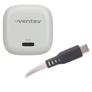 Ventev 30W ULTRAFAST USB C Universal GaN Mini Wall Charger and USB C to USB C Cable by Ventev