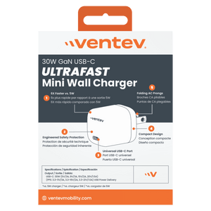 Ventev 30W ULTRAFAST USB C Universal GaN Mini Wall Charger by Ventev