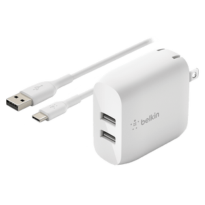 Belkin Dual Port USB A 24W Wall Charger with USB A to USB C Cable 3ft by Belkin