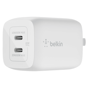 Belkin 65W Dual USB C GaN Wall Charger with PPS and USB C to USB C Cable by Belkin