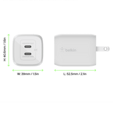 Belkin 65W Dual USB C GaN Wall Charger with PPS and USB C to USB C Cable by Belkin