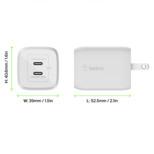 Belkin 65W Dual USB C GaN Wall Charger with PPS and USB C to USB C Cable by Belkin