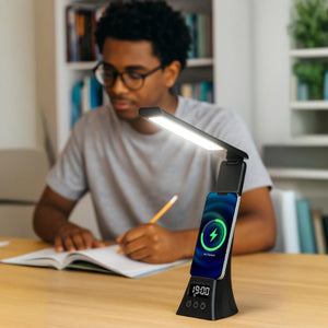 Smart Home Essentials Bundle: All-in-One Alarm Clock & 3-in-1 LED Desk Lamp with Wireless Charging