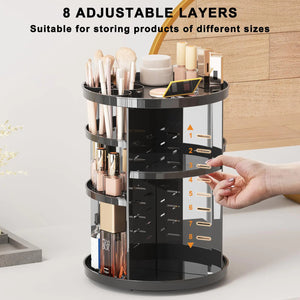 Rotating Makeup Organizer for Vanity, 360 Spinning Skincare Organizers with Adjustable Trays, Make Up Desk Storage Carousel Rack, Cosmetic Display Cases for Dresser Bathroom Countertop Black