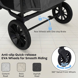 Wagon Stroller for 4 Kids Foldable 4-Seater Push-Pull Toddler Stroller-Gray