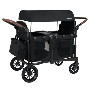 Wagon Stroller for 4 Kids Foldable 4-Seater Push-Pull Toddler Stroller-Black