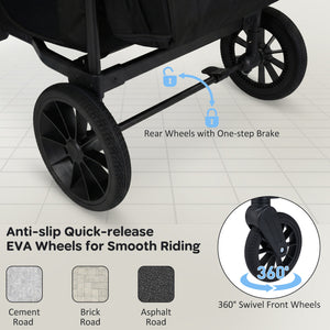 Wagon Stroller for 4 Kids Foldable 4-Seater Push-Pull Toddler Stroller-Black