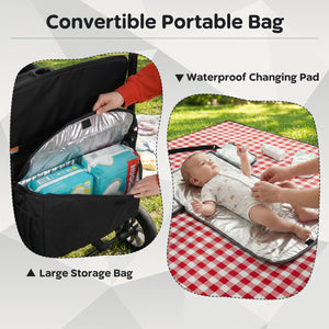 Wagon Stroller for 4 Kids Foldable 4-Seater Push-Pull Toddler Stroller-Black