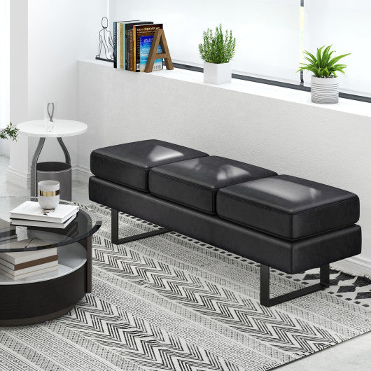 Waiting Room Bench Seating Long Bench with Metal Frame Leg-Black