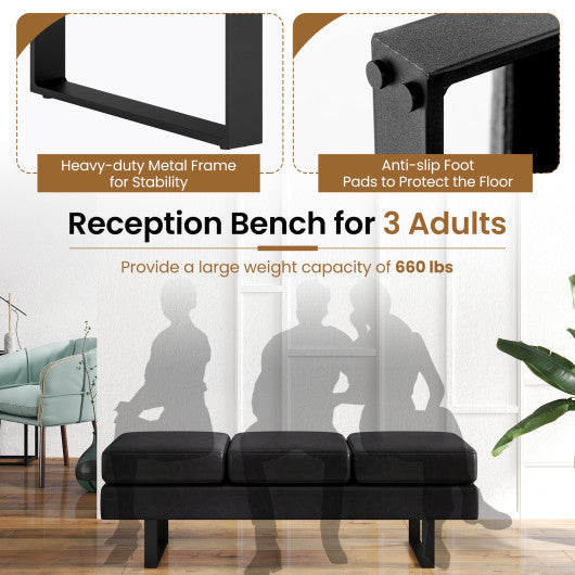 Waiting Room Bench Seating Long Bench with Metal Frame Leg-Black