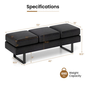 Waiting Room Bench Seating Long Bench with Metal Frame Leg-Black