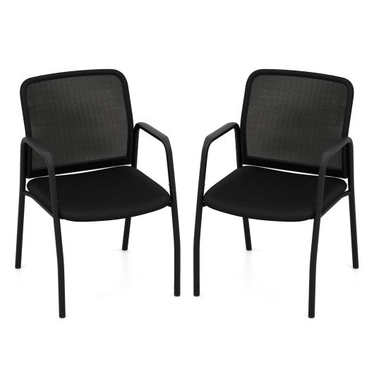 Waiting Room Chair Set of 2 Office Guest Chairs with Ergonomic Mesh Backrest-Black