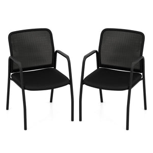 Waiting Room Chair Set of 2 Office Guest Chairs with Ergonomic Mesh Backrest-Black