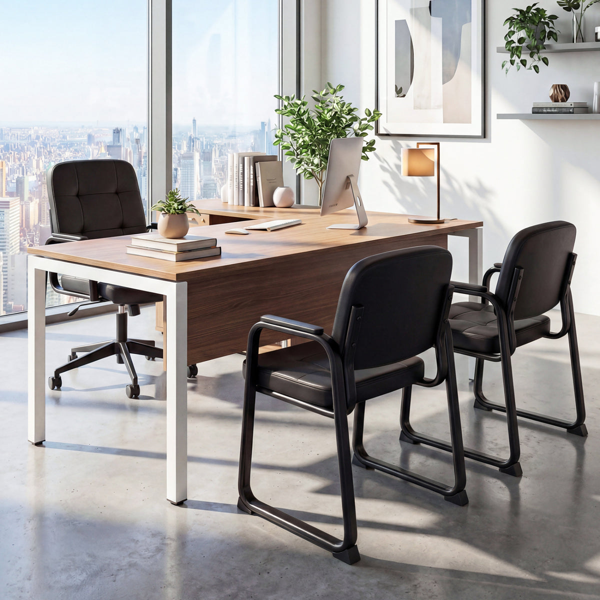 Waiting Room Guest Chairs Set of 4 Leather Office Reception Chairs