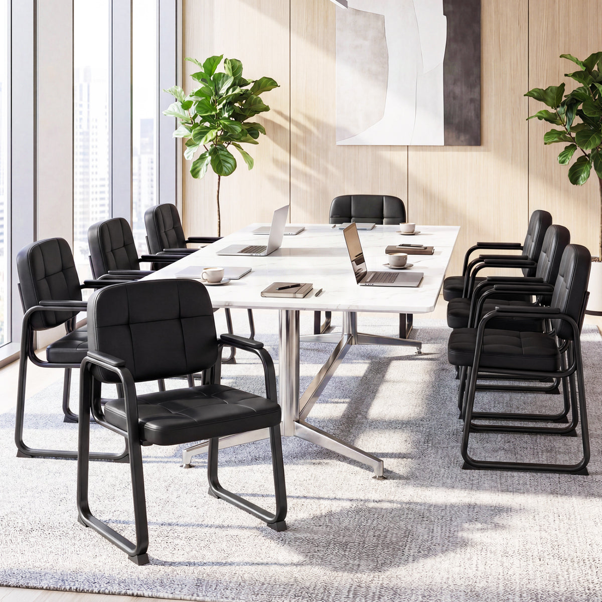 Waiting Room Guest Chairs Set of 4 Leather Office Reception Chairs