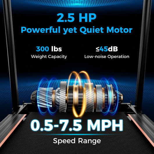 2.5 HP Walking Treadmill with Long Handrails for Seniors-Black